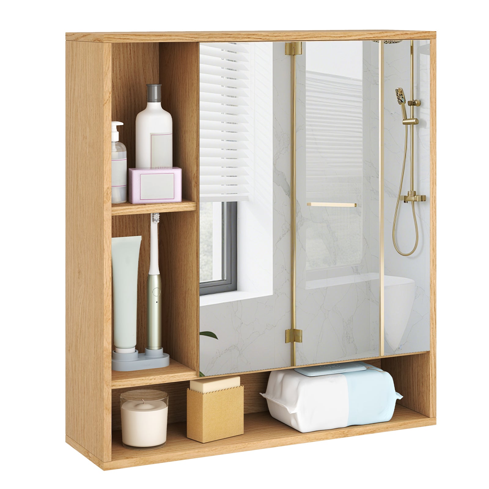 Wall Mounted Bathroom Cabinet With Mirror, Single Door, Natural Wall Cabinets at Gallery Canada
