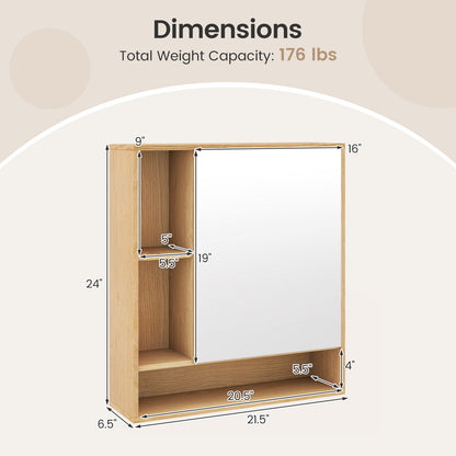 Wall Mounted Bathroom Cabinet With Mirror, Single Door, Natural Wall Cabinets at Gallery Canada