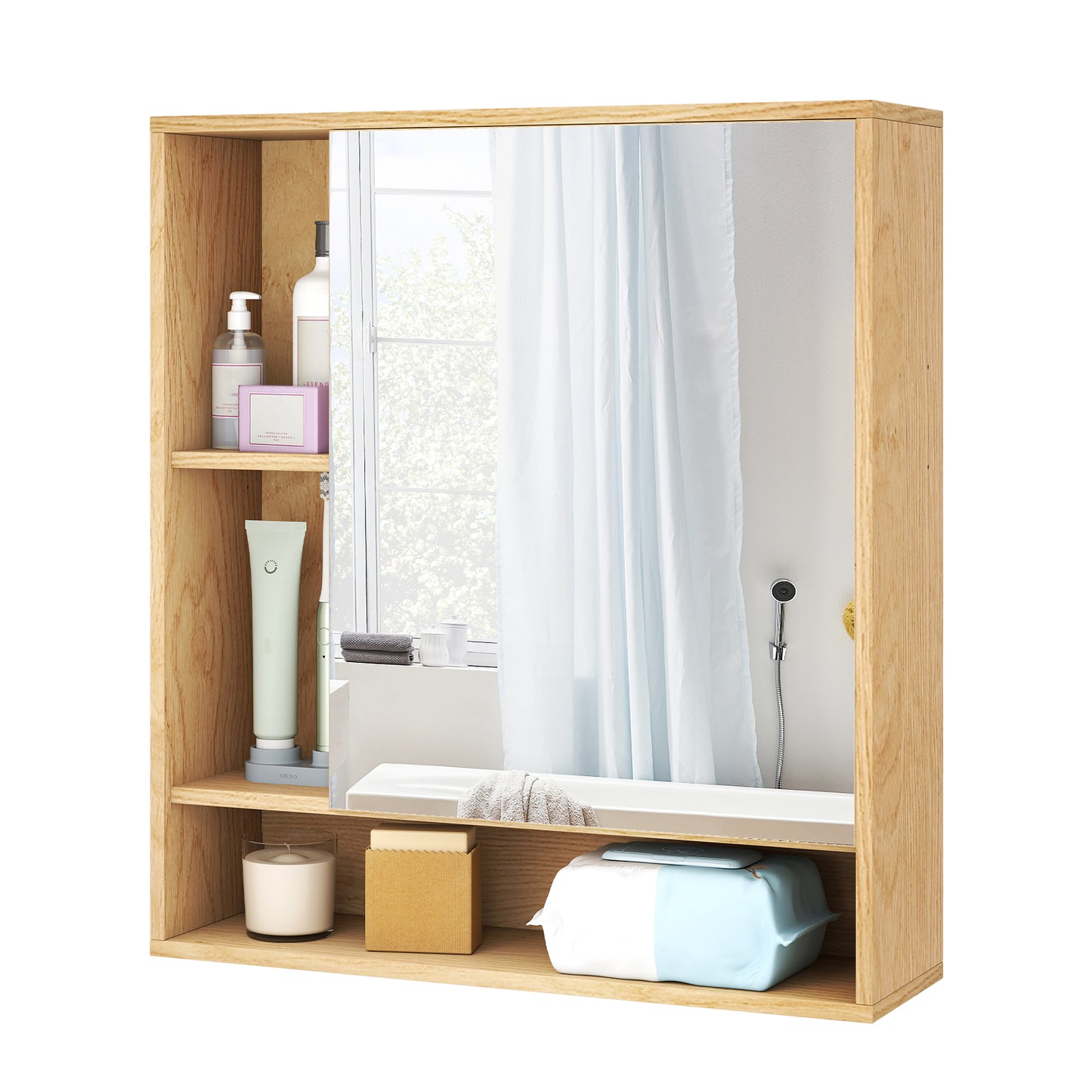 Wall Mounted Bathroom Cabinet With Mirror, Single Door, Natural Wall Cabinets at Gallery Canada