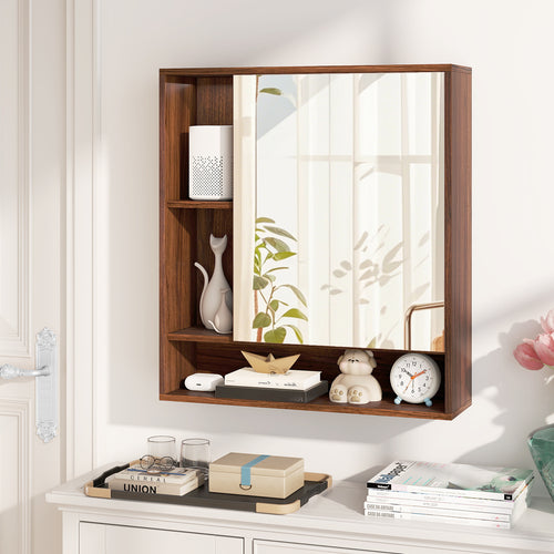Wall Mounted Bathroom Cabinet With Mirror, Single Door, Walnut