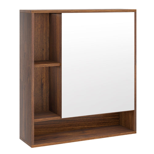 Wall Mounted Bathroom Cabinet With Mirror, Single Door, Walnut