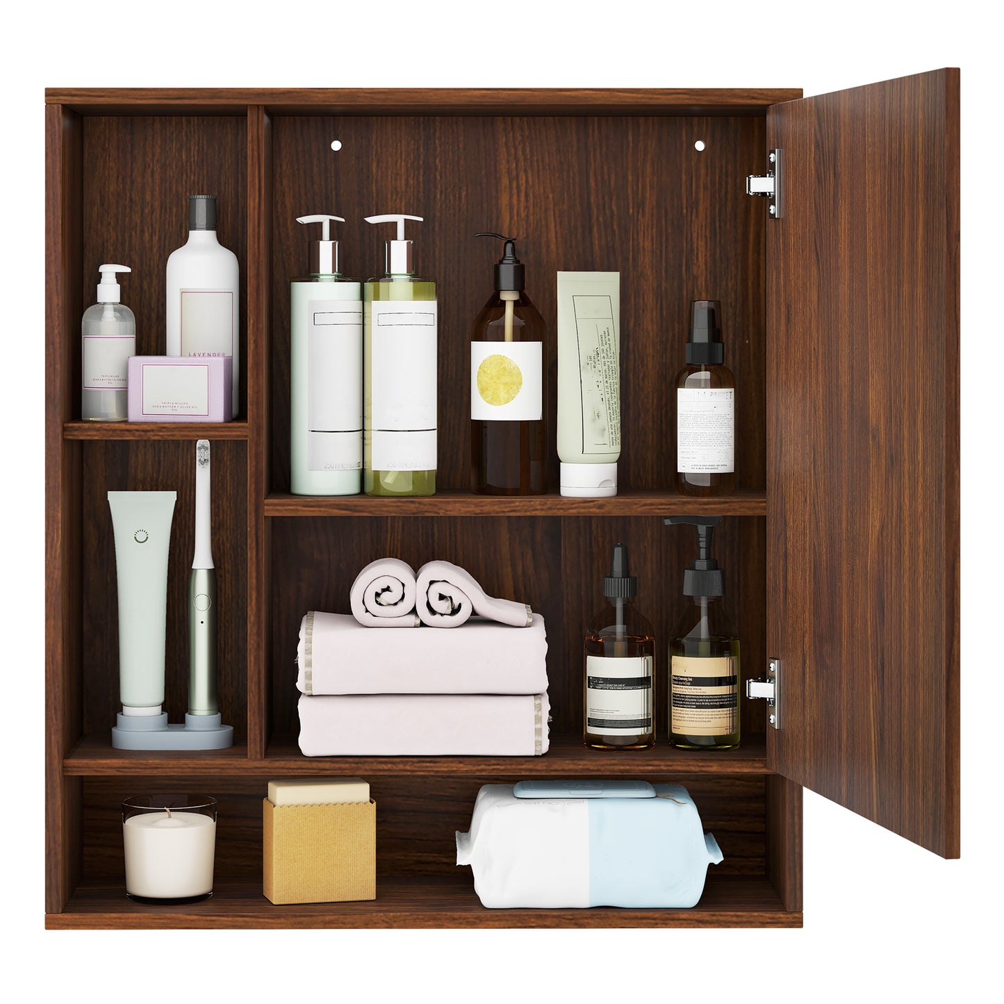 Wall Mounted Bathroom Cabinet With Mirror, Single Door, Walnut Wall Cabinets at Gallery Canada