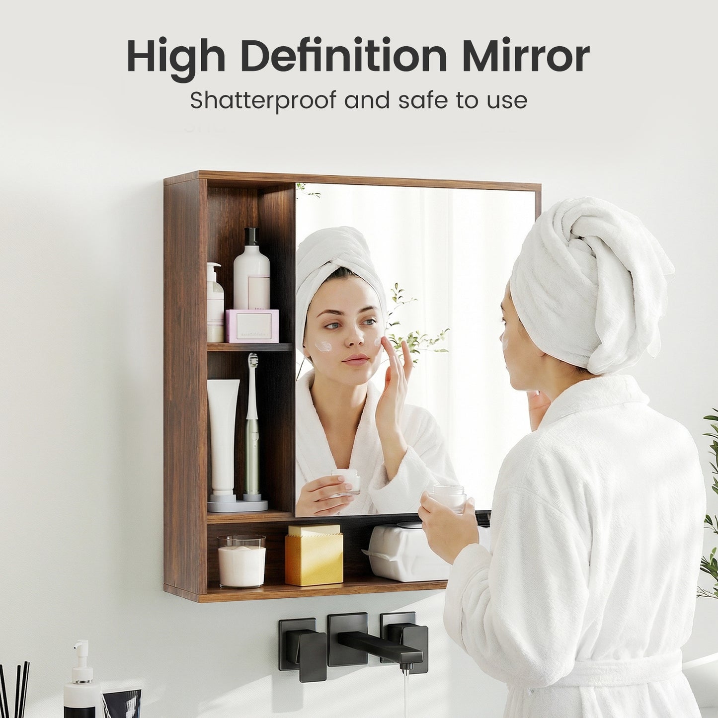 Wall Mounted Bathroom Cabinet With Mirror, Single Door, Walnut Wall Cabinets at Gallery Canada