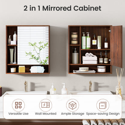 Wall Mounted Bathroom Cabinet With Mirror, Single Door, Walnut Wall Cabinets at Gallery Canada