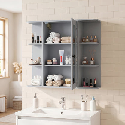 Wall Mounted Medicine Cabinet with Mirror, Gray
