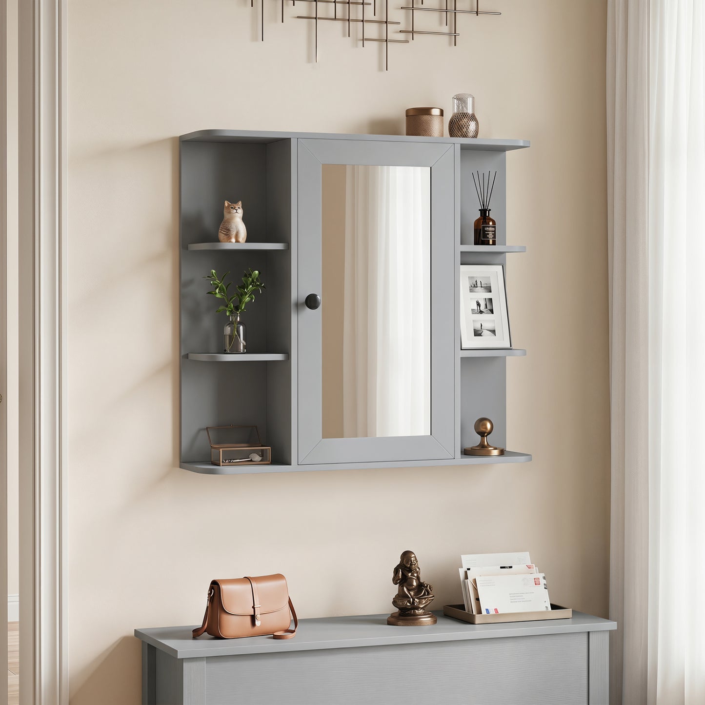 Wall Mounted Medicine Cabinet with Mirror, Gray