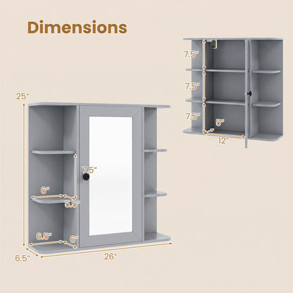 Wall Mounted Medicine Cabinet with Mirror, Gray