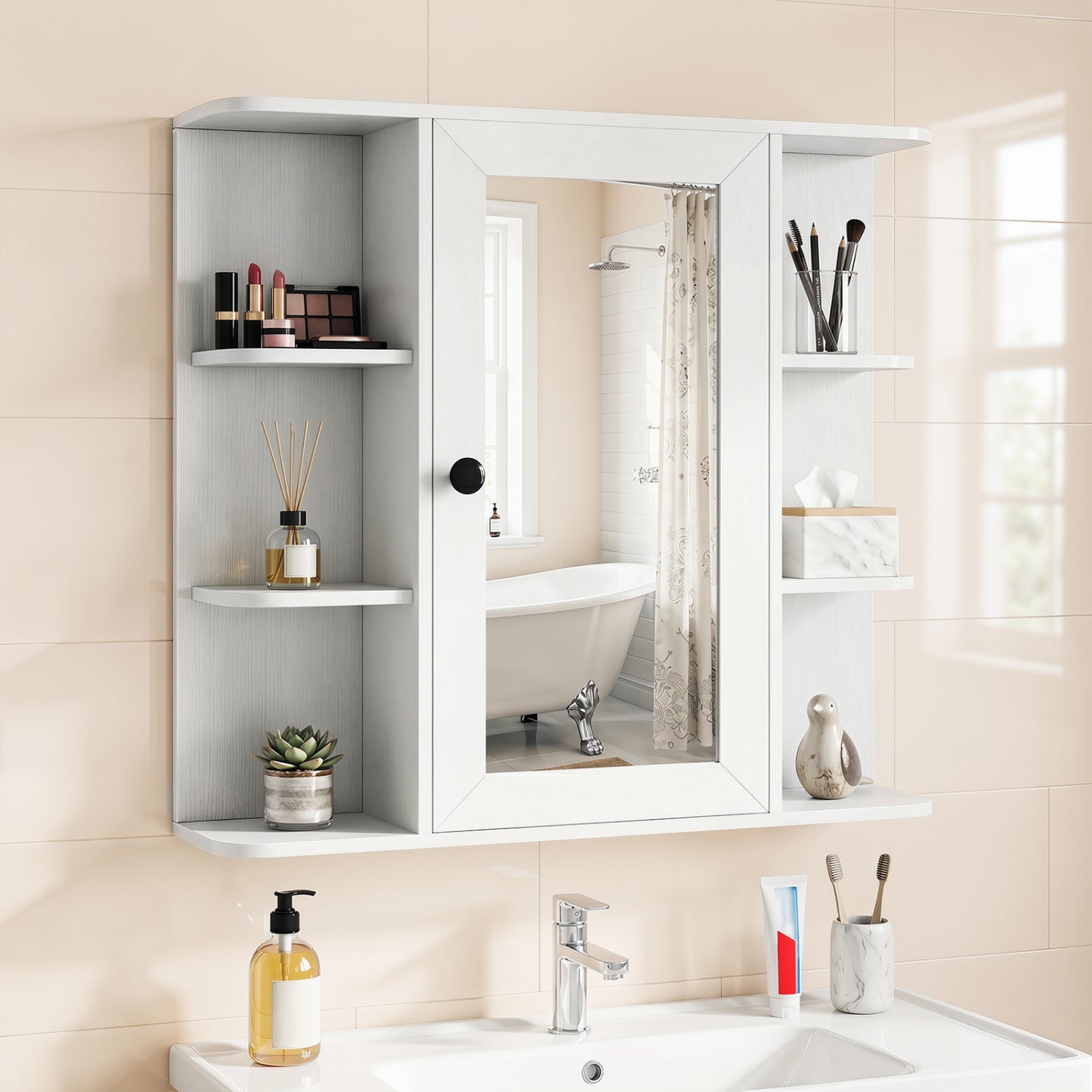 Wall Mounted Bathroom Medicine Cabinet With Mirror, White