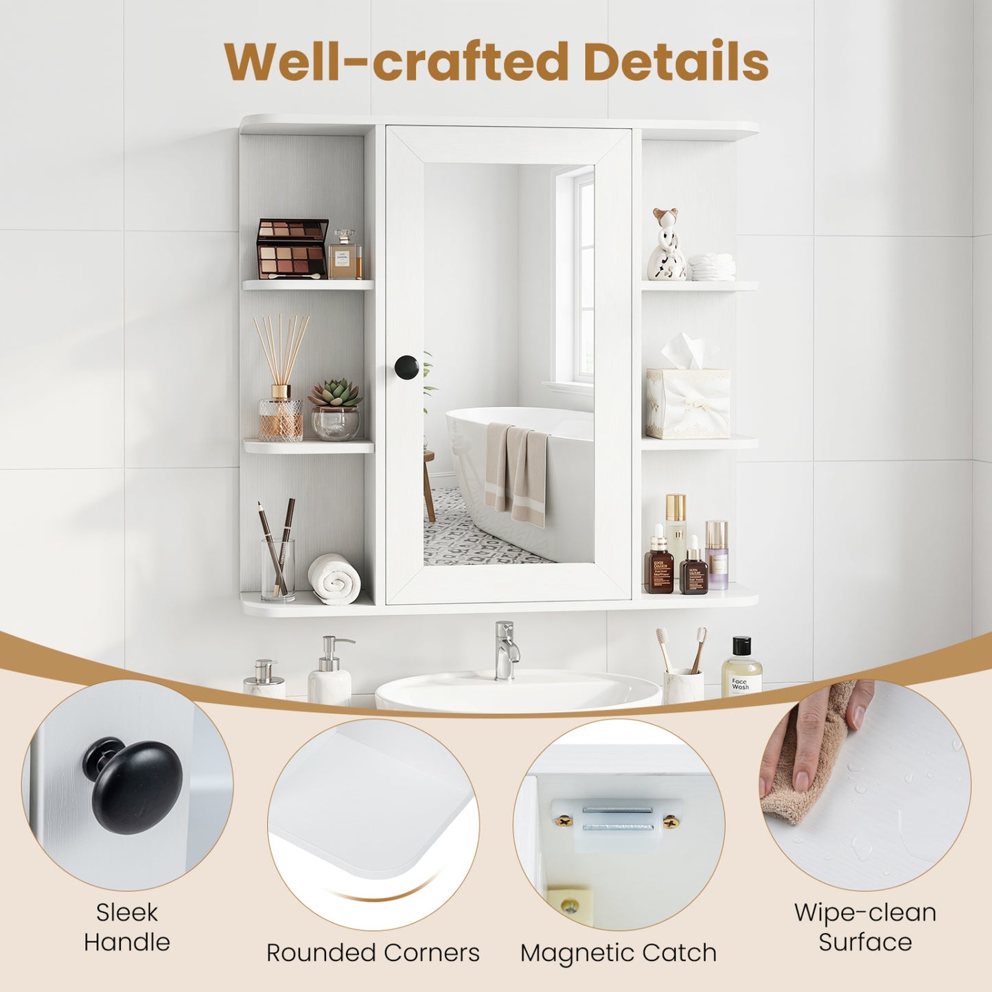 Wall Mounted Bathroom Medicine Cabinet With Mirror, White