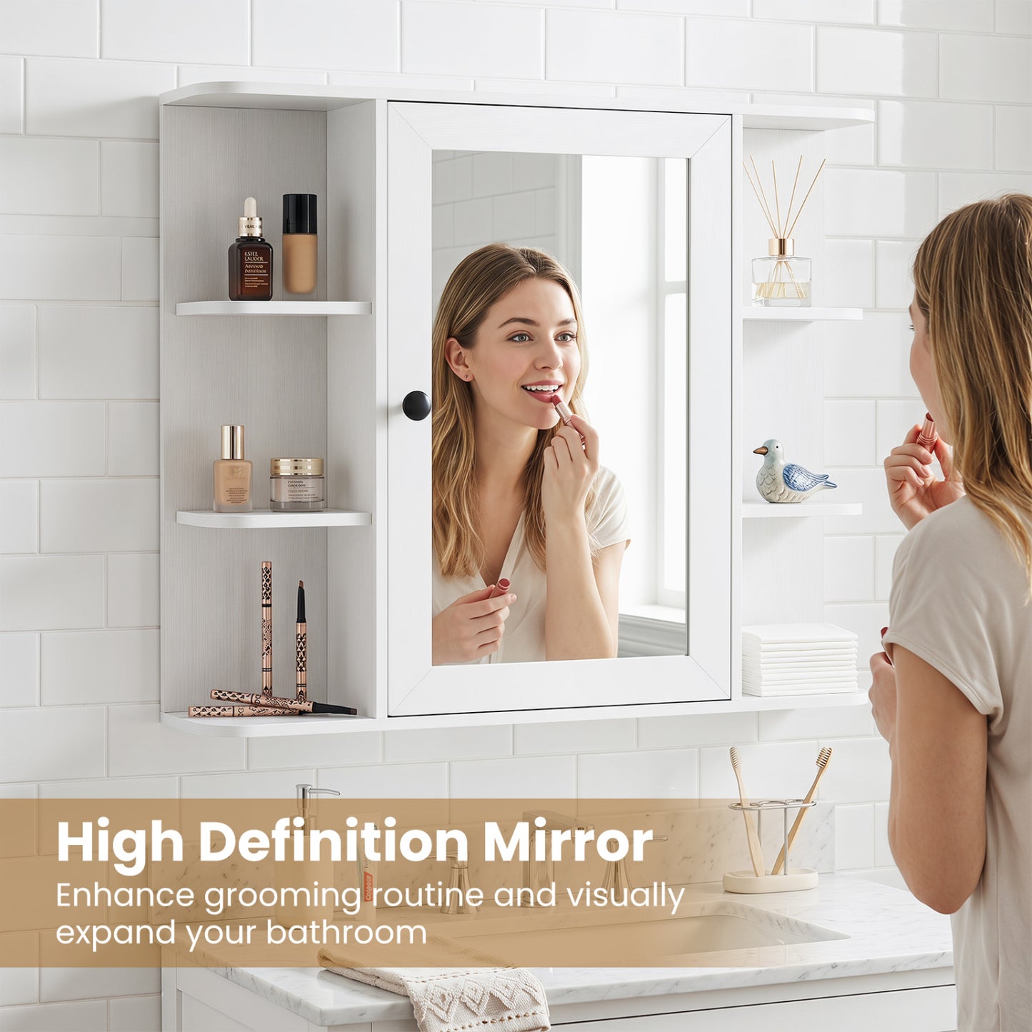 Wall Mounted Bathroom Medicine Cabinet With Mirror, White