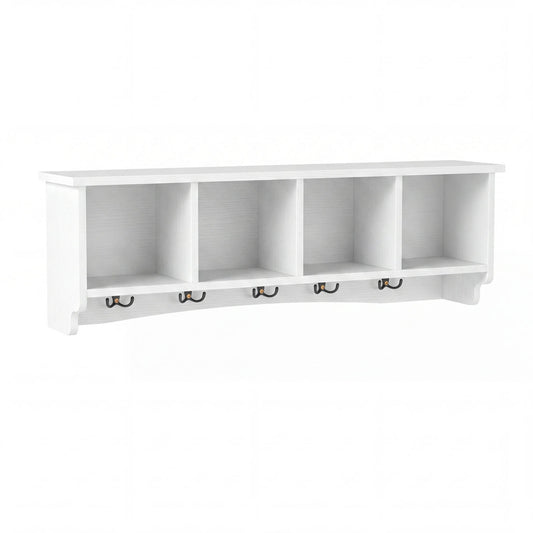 Wall-Mounted Coat Rack with 4 Cubbies and 5 Double Hooks and Wooden Shelf, White Coat Racks & Hall Trees White at Gallery Canada