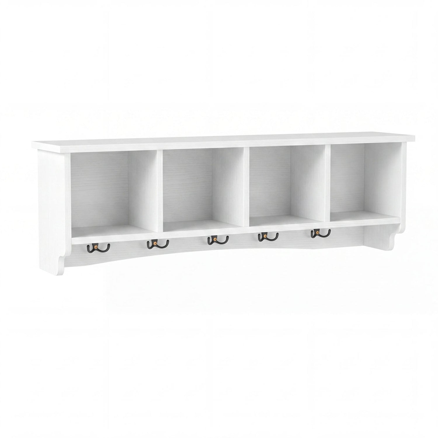 Wall-Mounted Coat Rack with 4 Cubbies and 5 Double Hooks and Wooden Shelf, White Coat Racks & Hall Trees White at Gallery Canada