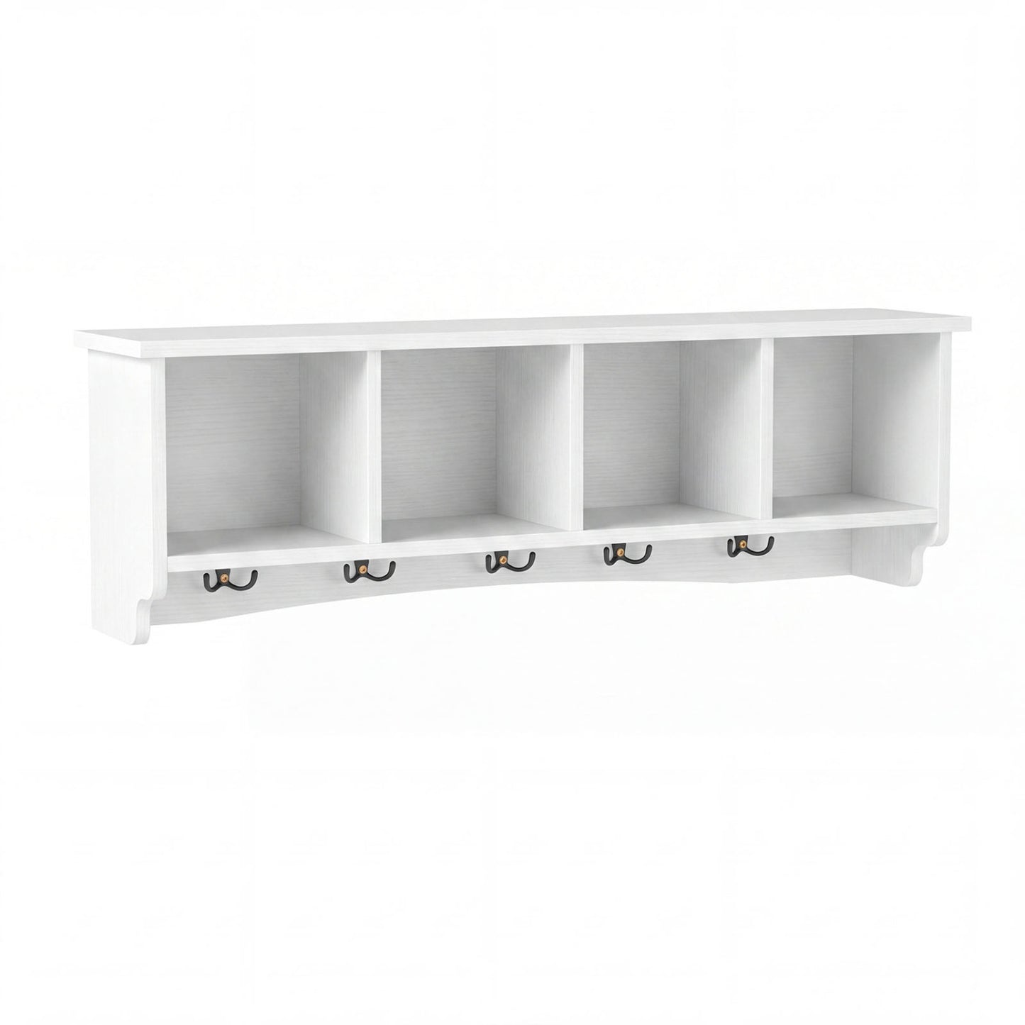 Wall-Mounted Coat Rack with 4 Cubbies and 5 Double Hooks and Wooden Shelf, White Coat Racks & Hall Trees White at Gallery Canada