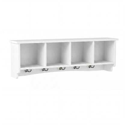 Wall-Mounted Coat Rack with 4 Cubbies and 5 Double Hooks and Wooden Shelf, White Coat Racks & Hall Trees White at Gallery Canada