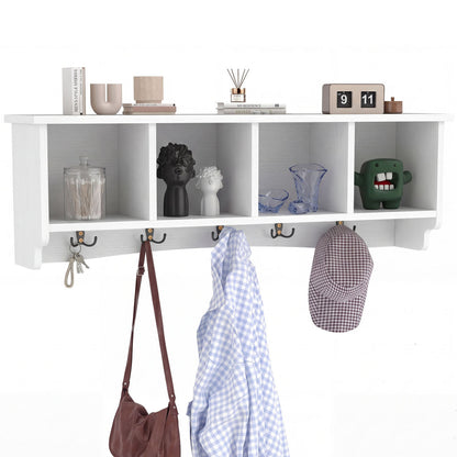Wall-Mounted Coat Rack with 4 Cubbies and 5 Double Hooks and Wooden Shelf, White Coat Racks & Hall Trees at Gallery Canada
