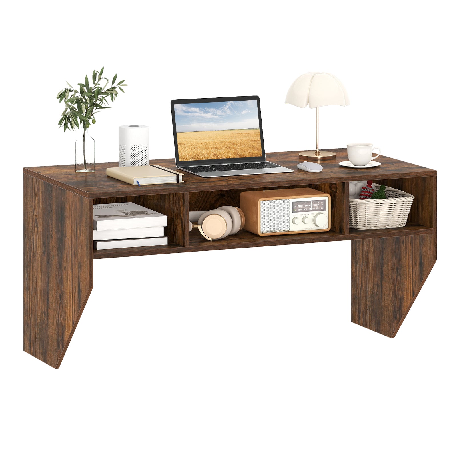Wall-Mounted Computer Desk Floating Laptop Desk with 3 Storage Compartments, Rustic Brown Computer Desks at Gallery Canada