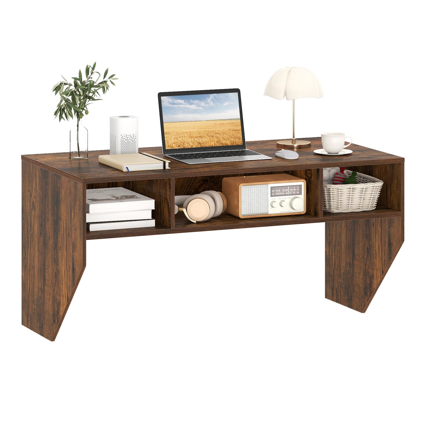 Wall-Mounted Computer Desk Floating Laptop Desk with 3 Storage Compartments, Rustic Brown Computer Desks at Gallery Canada
