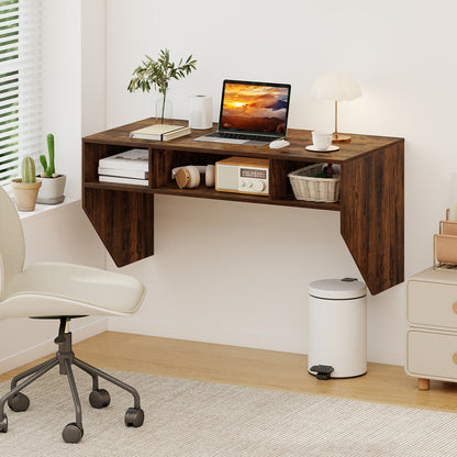 Wall-Mounted Computer Desk Floating Laptop Desk with 3 Storage Compartments, Rustic Brown Computer Desks at Gallery Canada