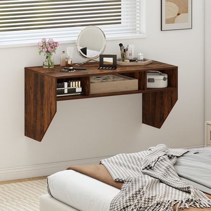 Wall-Mounted Computer Desk Floating Laptop Desk with 3 Storage Compartments, Rustic Brown Computer Desks at Gallery Canada