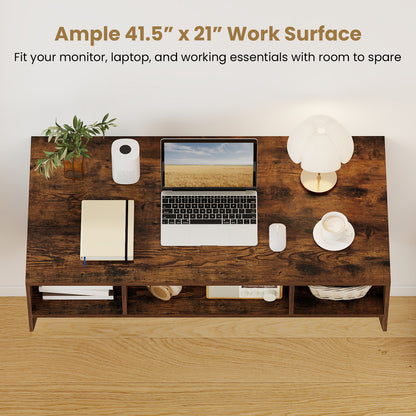 Wall-Mounted Computer Desk Floating Laptop Desk with 3 Storage Compartments, Rustic Brown Computer Desks at Gallery Canada