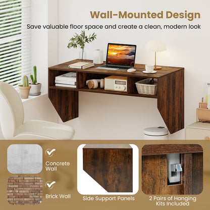 Wall-Mounted Computer Desk Floating Laptop Desk with 3 Storage Compartments, Rustic Brown Computer Desks at Gallery Canada