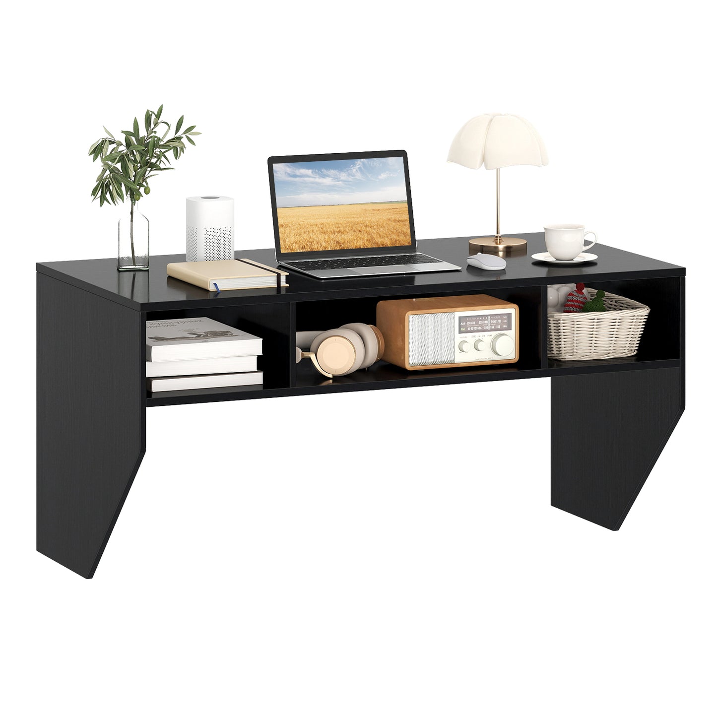 Wall-Mounted Computer Desk Floating Laptop Desk with 3 Storage Compartments, Black Computer Desks at Gallery Canada