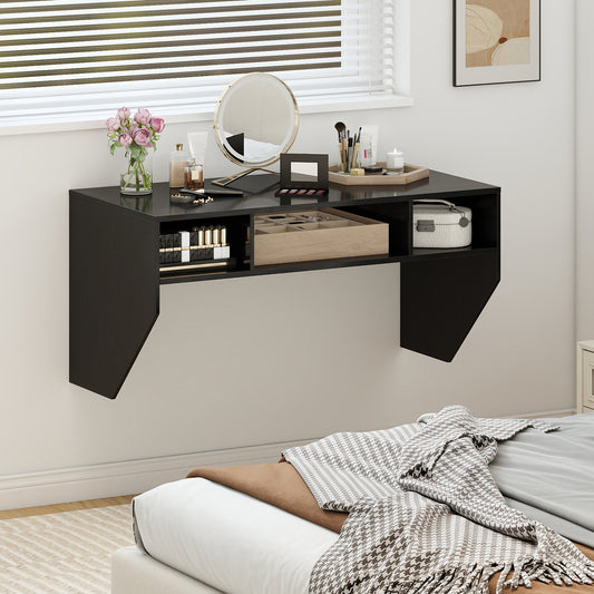 Wall-Mounted Computer Desk Floating Laptop Desk with 3 Storage Compartments, Black Computer Desks Black at Gallery Canada