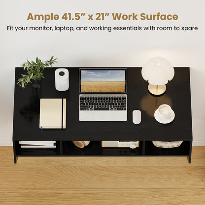 Wall-Mounted Computer Desk Floating Laptop Desk with 3 Storage Compartments, Black Computer Desks at Gallery Canada
