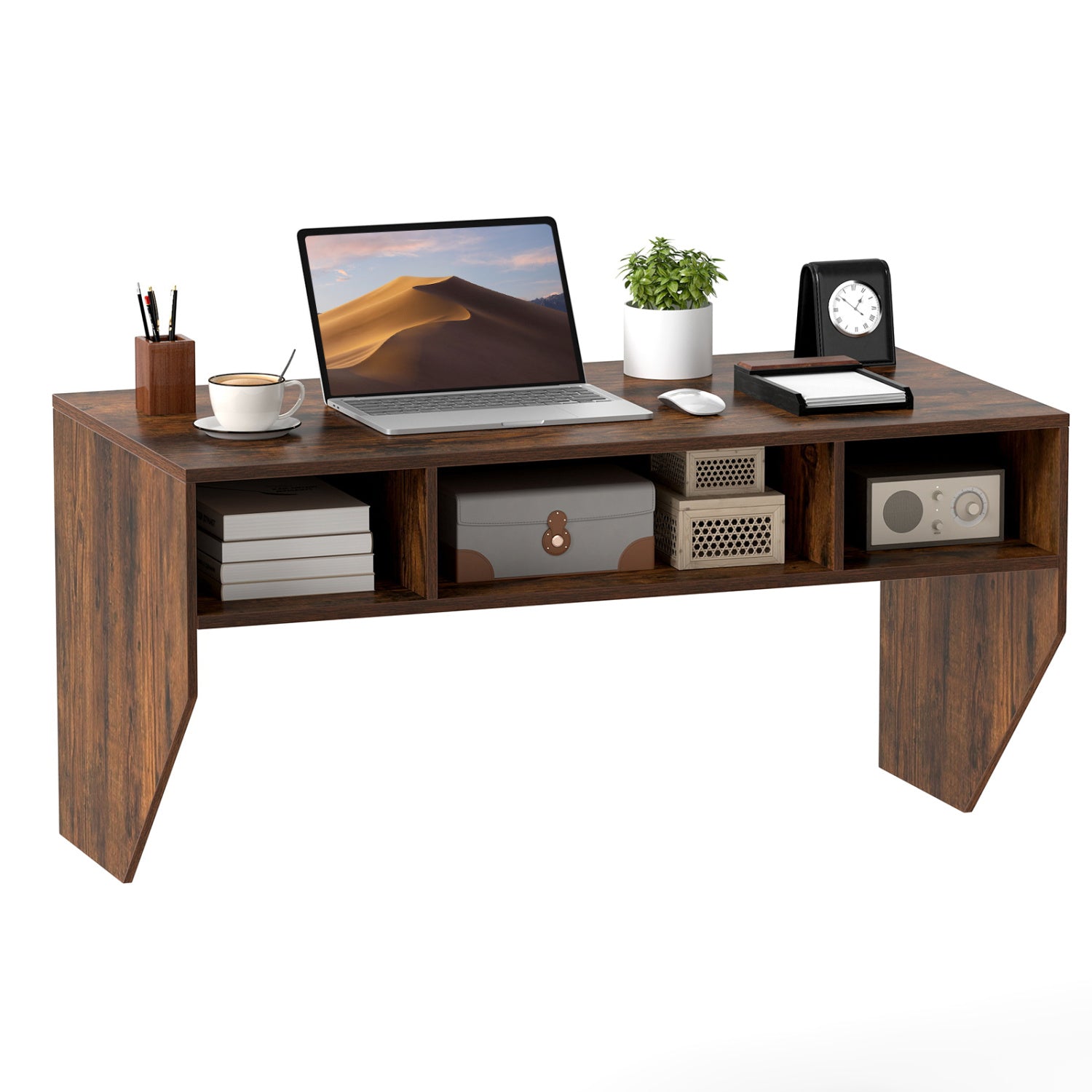 Wall-Mounted Computer Desk Floating Laptop Desk with 3 Storage Compartments, Rustic Brown Computer Desks at Gallery Canada