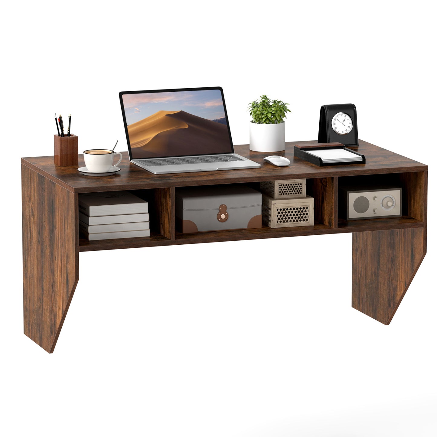 Wall-Mounted Computer Desk Floating Laptop Desk with 3 Storage Compartments, Rustic Brown Computer Desks at Gallery Canada