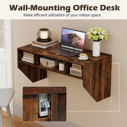 Wall-Mounted Computer Desk Floating Laptop Desk with 3 Storage Compartments, Rustic Brown Computer Desks at Gallery Canada