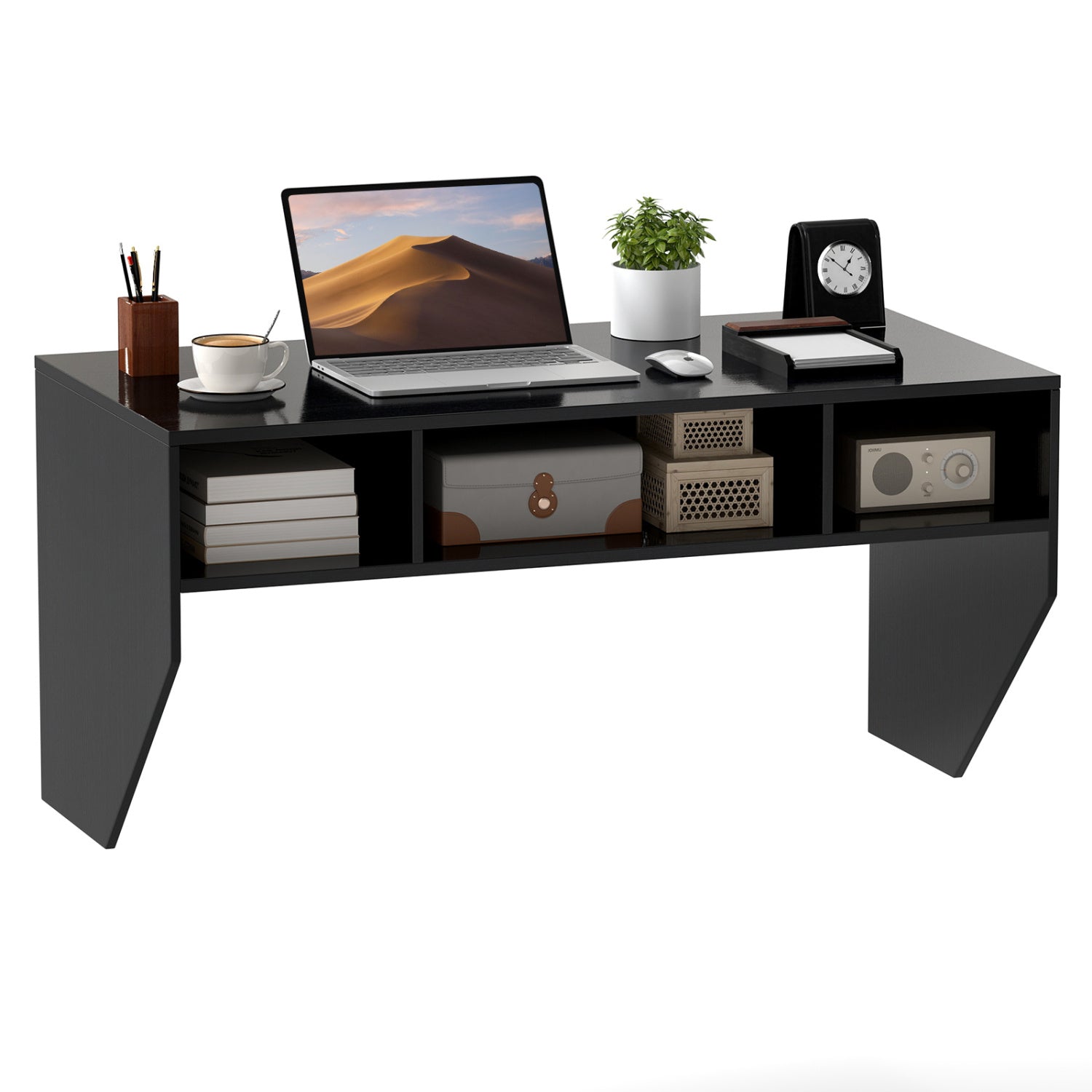 Wall-Mounted Computer Desk Floating Laptop Desk with 3 Storage Compartments, Black Computer Desks at Gallery Canada