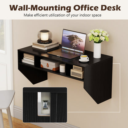 Wall-Mounted Computer Desk Floating Laptop Desk with 3 Storage Compartments, Black Computer Desks at Gallery Canada