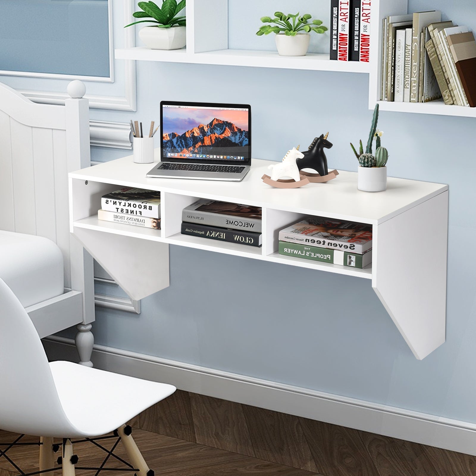 Wall Mounted Floating Computer Desk, White Laptop Tables & Printer Stands at Gallery Canada