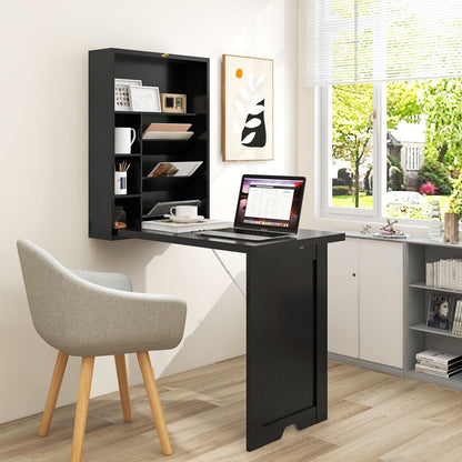 Wall Mounted Fold-Out Convertible Floating Desk Space Saver, Black Laptop Tables & Printer Stands at Gallery Canada