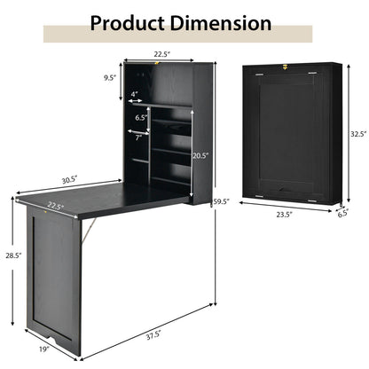 Wall Mounted Fold-Out Convertible Floating Desk Space Saver, Black Laptop Tables & Printer Stands at Gallery Canada