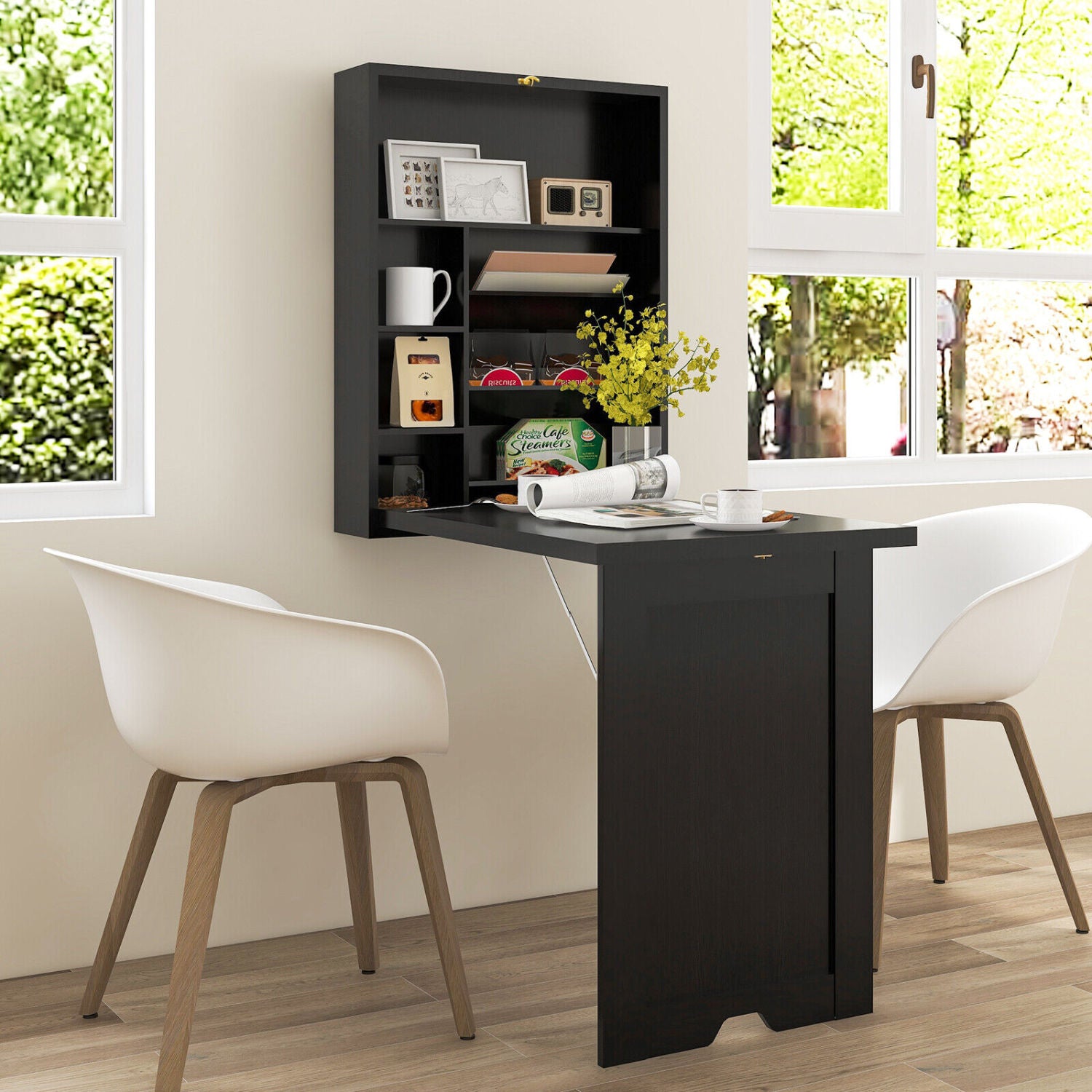 Wall Mounted Fold-Out Convertible Floating Desk Space Saver, Black Laptop Tables & Printer Stands at Gallery Canada