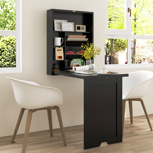 Wall Mounted Fold-Out Convertible Floating Desk Space Saver, Black Laptop Tables & Printer Stands Black at Gallery Canada