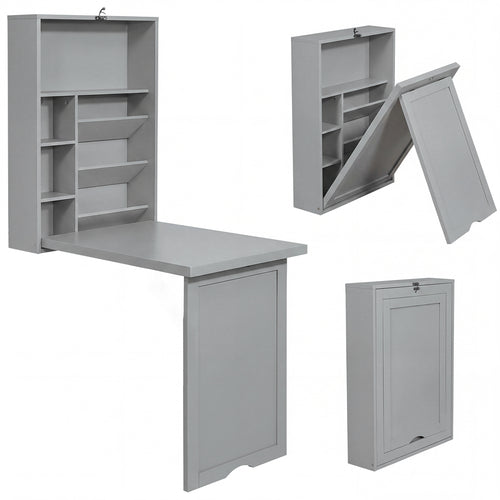 Wall Mounted Fold Out Floating Desk, Gray