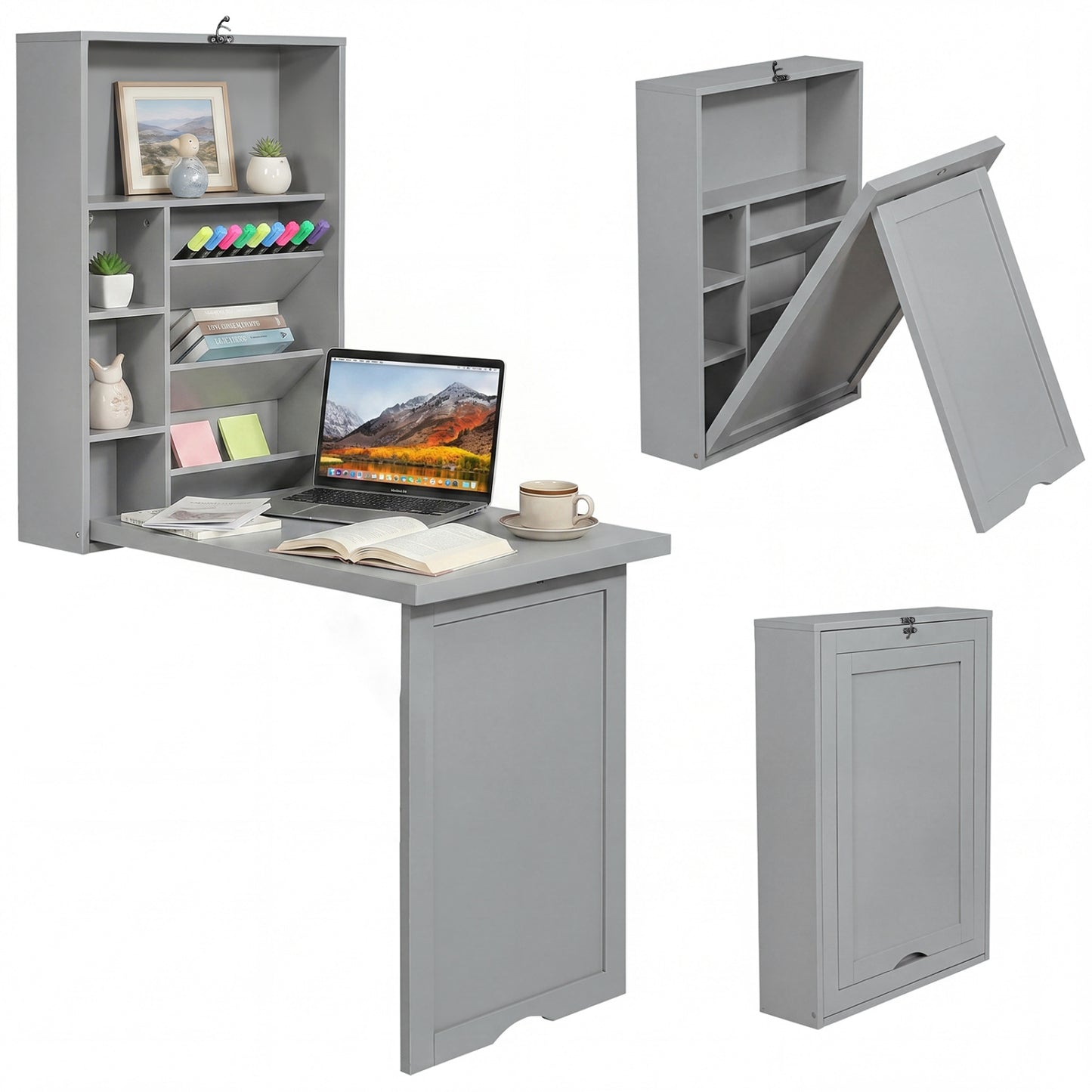 Wall Mounted Fold Out Floating Desk, Gray Laptop Tables & Printer Stands at Gallery Canada