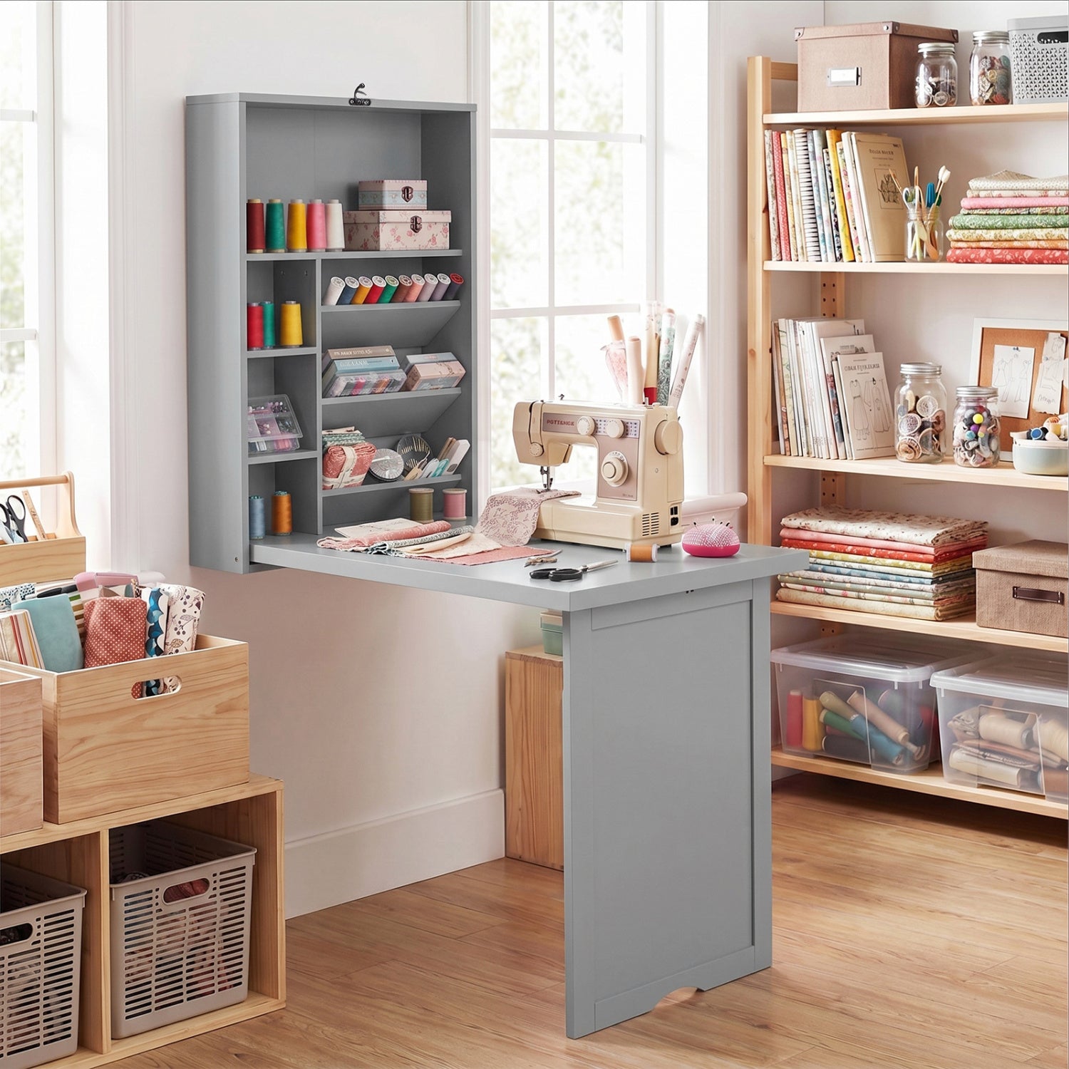 Wall Mounted Fold Out Floating Desk, Gray Laptop Tables & Printer Stands at Gallery Canada