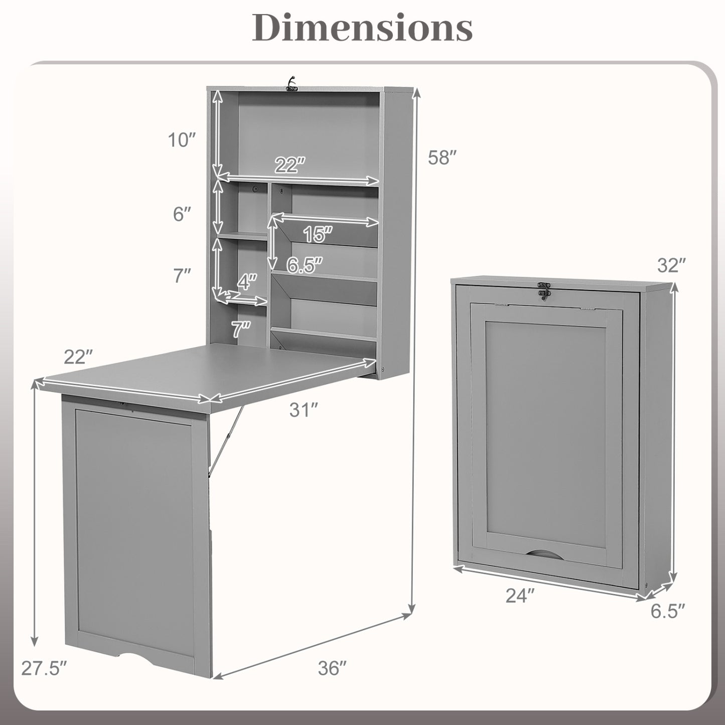 Wall Mounted Fold Out Floating Desk, Gray Laptop Tables & Printer Stands at Gallery Canada