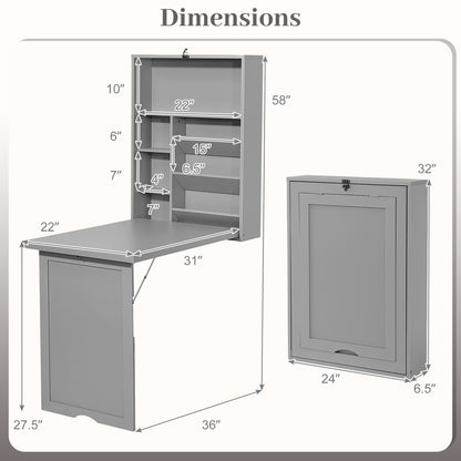 Wall Mounted Fold Out Floating Desk, Gray Laptop Tables & Printer Stands at Gallery Canada