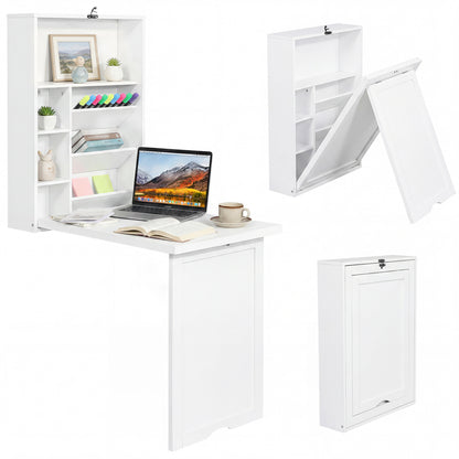 Wall Mounted Fold-Out Convertible Floating Desk Space Saver, White Laptop Tables & Printer Stands White at Gallery Canada