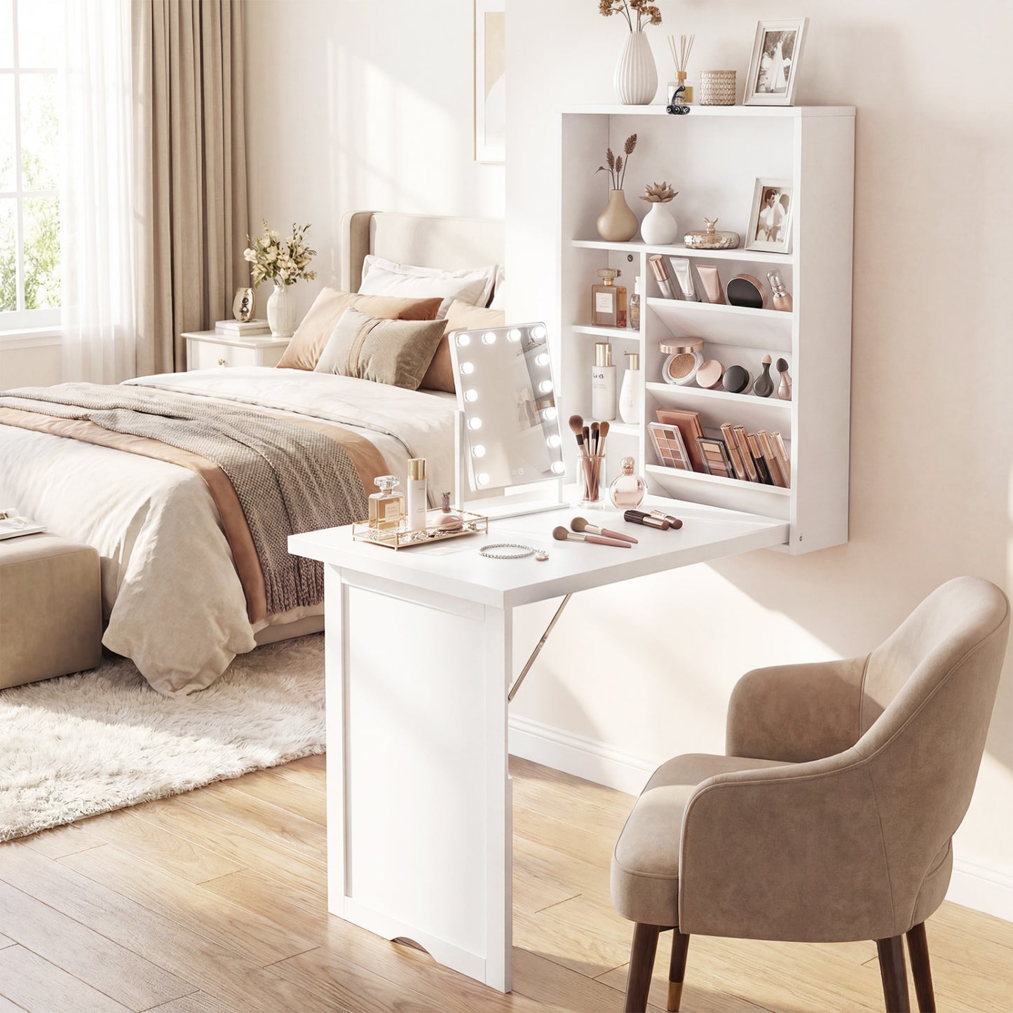 Wall Mounted Fold-Out Convertible Floating Desk Space Saver, White Laptop Tables & Printer Stands at Gallery Canada