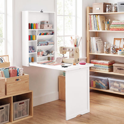 Wall Mounted Fold-Out Convertible Floating Desk Space Saver, White Laptop Tables & Printer Stands at Gallery Canada