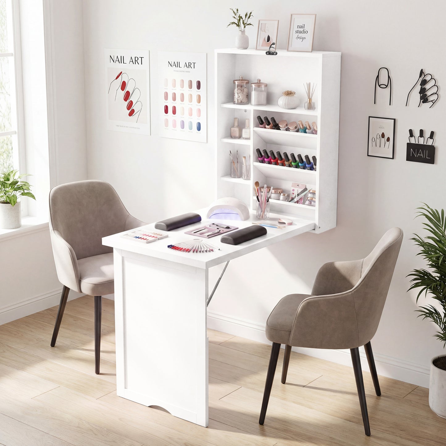 Wall Mounted Fold-Out Convertible Floating Desk Space Saver, White Laptop Tables & Printer Stands at Gallery Canada