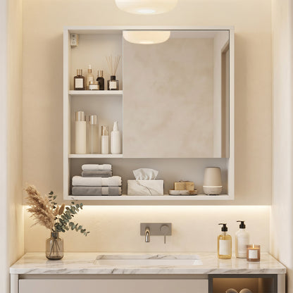 Wall-Mounted Mirror Cabinet, 2 Hidden Shelves, 3 Compartments, White