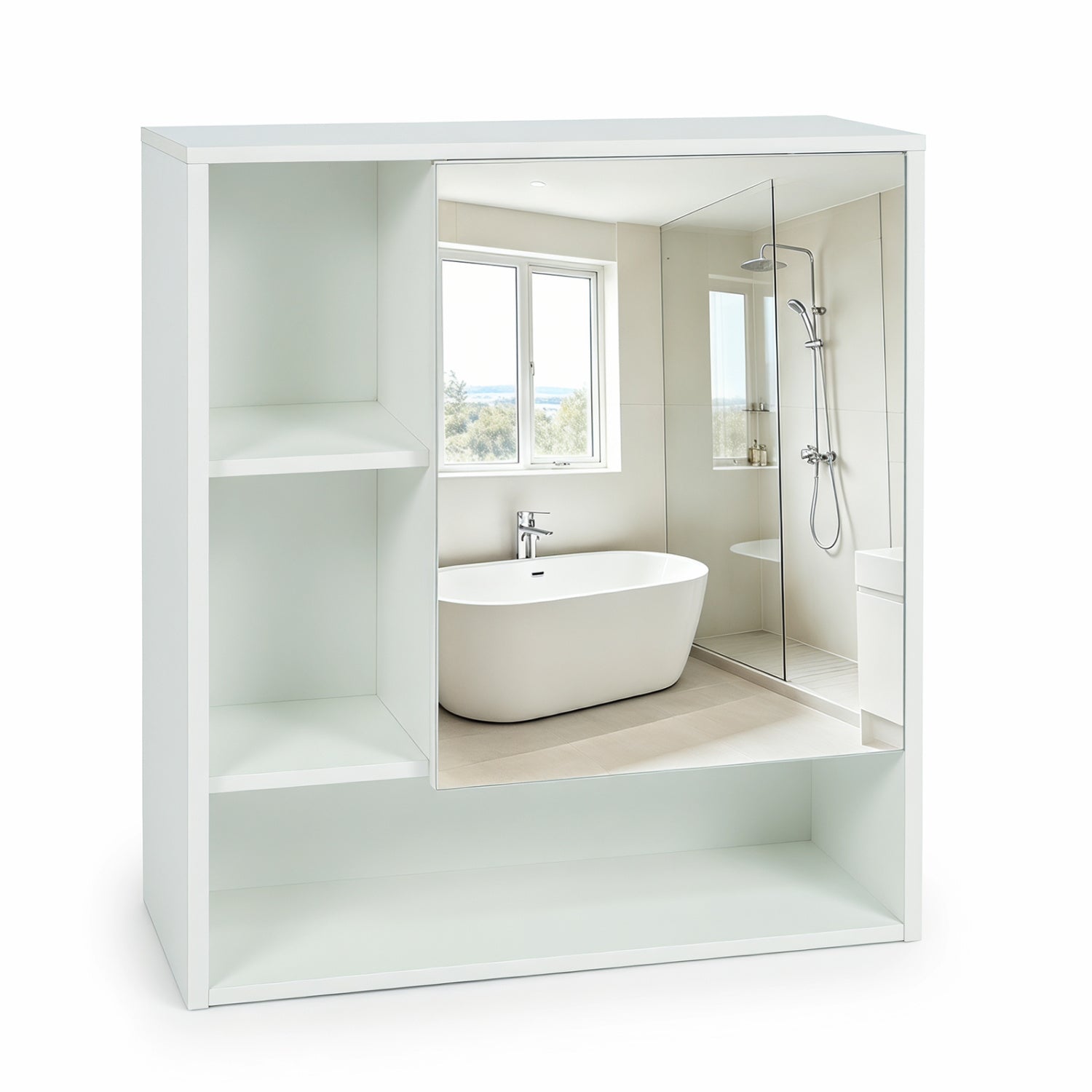 Wall-Mounted Mirror Cabinet, 2 Hidden Shelves, 3 Compartments, White Wall Cabinets at Gallery Canada