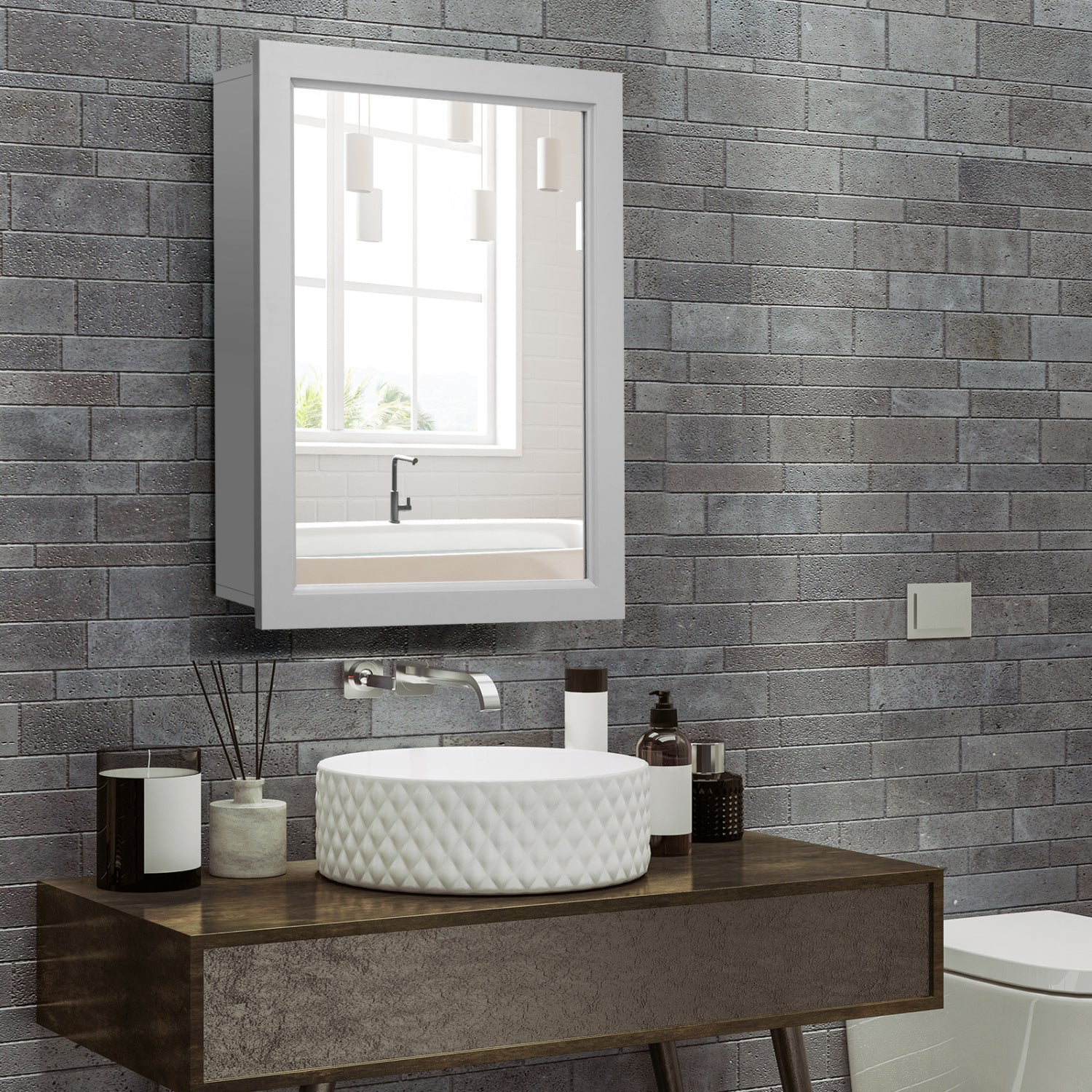 Wall Mounted Mirrored Medicine Cabinet, Gray Wall Cabinets at Gallery Canada